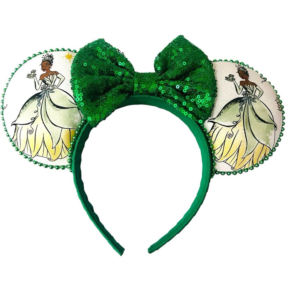Inspired Tiana Princess & the Frog Minnie Mouse Ears Green Sequin Headband - Picture 1 of 4